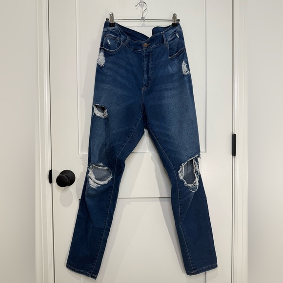 Garage Taille Haute Retro High Waist Distressed Dark Slim Denim Jeans Size 13 - Picture 1 of 5